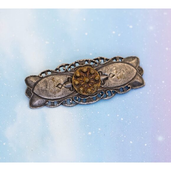 Vintage Victorian Floral Bar Circle Bronze Tone Brooch | J26 - Picture 1 of 3